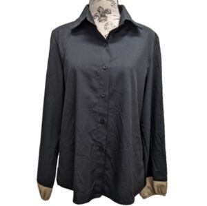 Shein women's oversized black and tan color block button down shirt size…